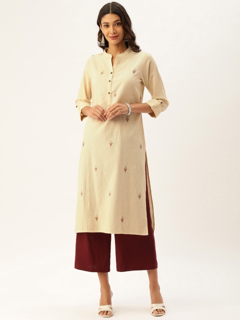 

AMUKTI Women Off-White Embroidered Straight Kurta