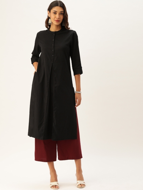 

AMUKTI Women Black Solid Pleated Straight Kurta