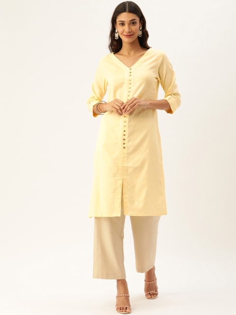 

AMUKTI Women Cream-Coloured Solid Straight Kurta