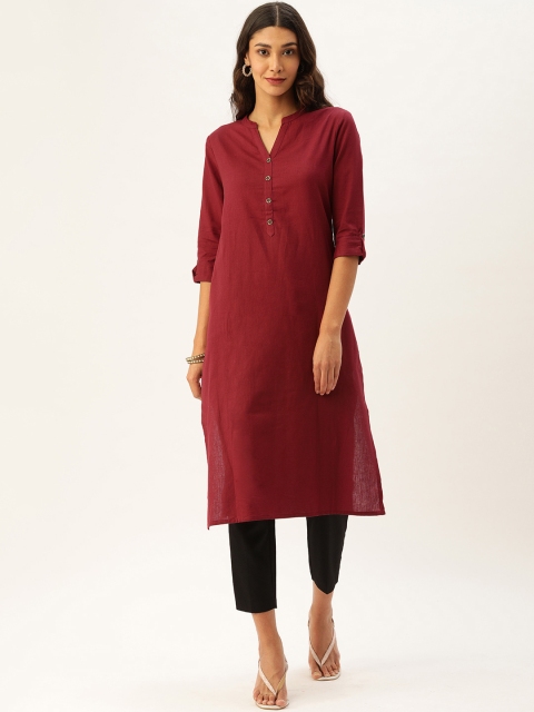 

AMUKTI Women Maroon Solid Straight Kurta