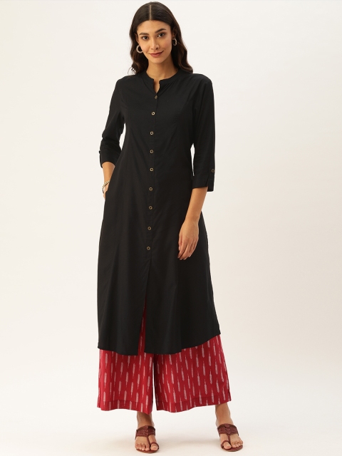 

AMUKTI Women Black Solid Straight Kurta