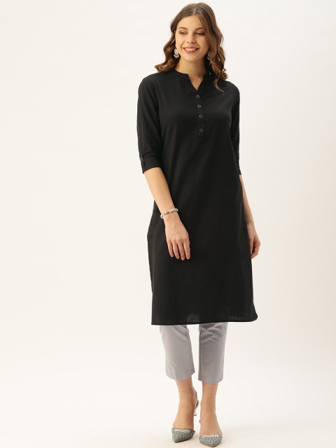

AMUKTI Women Black Solid Straight Kurta