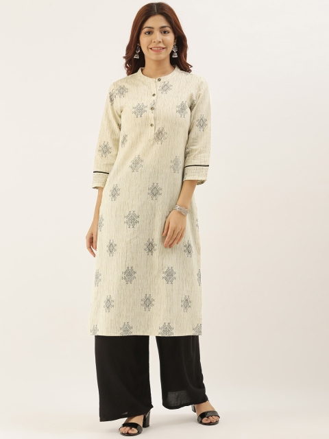 

AMUKTI Women Beige & Brown Printed Straight Kurta