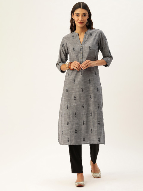 

AMUKTI Women Grey & Black Printed Straight Kurta