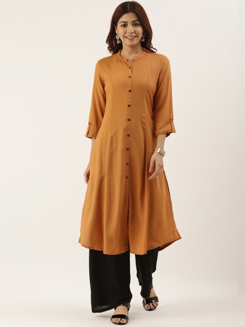 

AMUKTI Women Tan Brown Solid A-Line Kurta