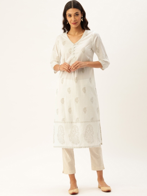 

AMUKTI Women Off-White Foil Printed Straight Kurta