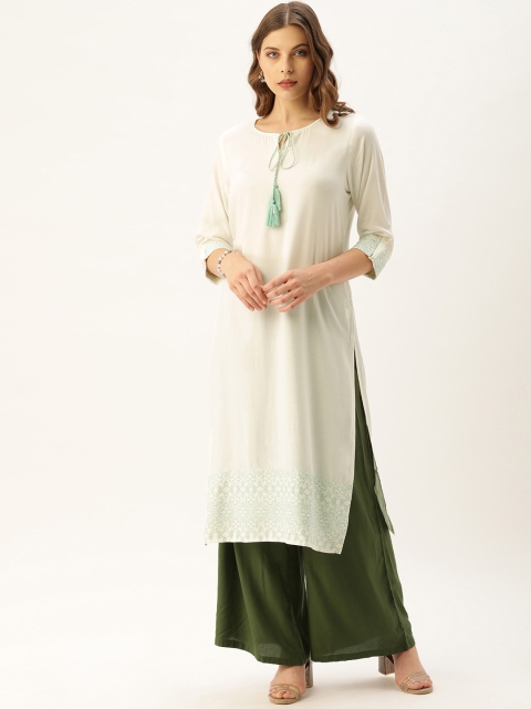 

AMUKTI Women Off-White Printed Straight Kurta