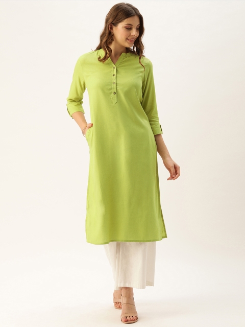 

AMUKTI Women Green Solid Straight Kurta