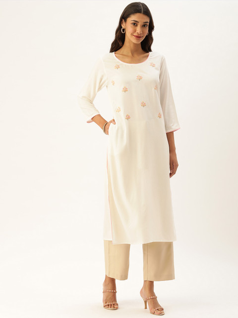 

AMUKTI Women Off-White Embroidered Straight Kurta