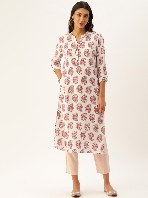 

AMUKTI Women White & Red Floral Printed Straight Kurta