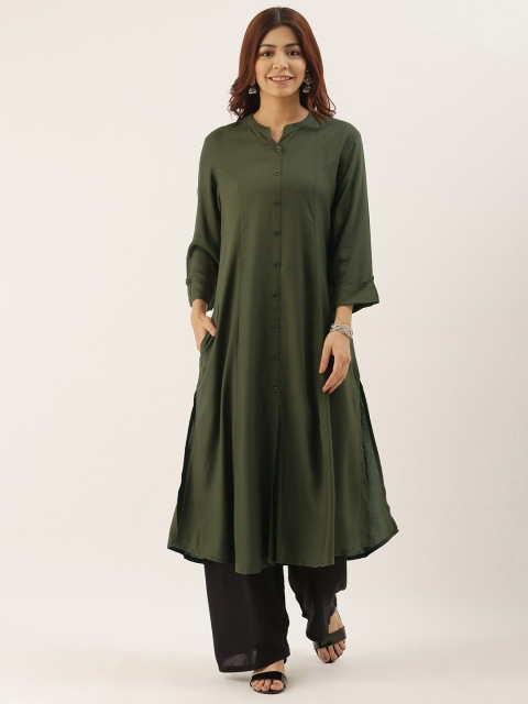 

AMUKTI Women Green Solid A-Line Kurta