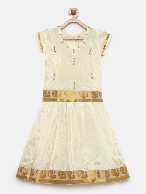 

Kanakadara Off-White & Gold-Toned Ready to Wear Pattu Pavadai