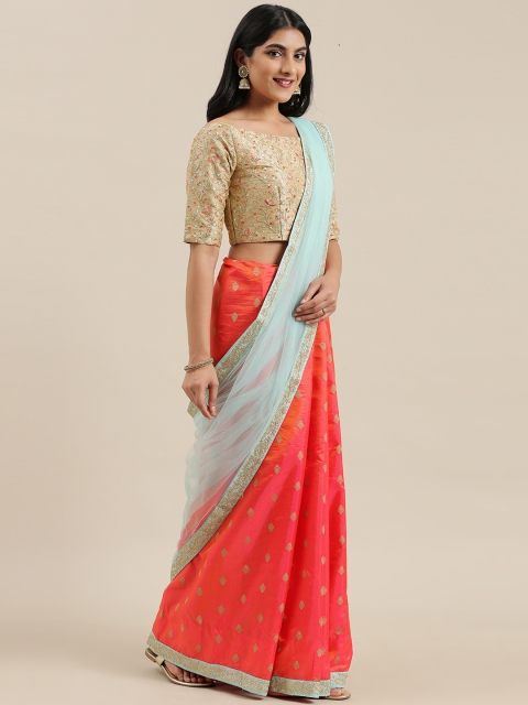 

EthnoVogue Blue & Coral Woven Design Half and Half Made To Measure Saree