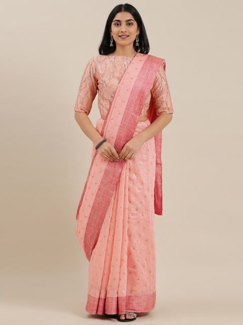 

EthnoVogue Peach-Coloured & Pink Woven Design Made To Measure Saree