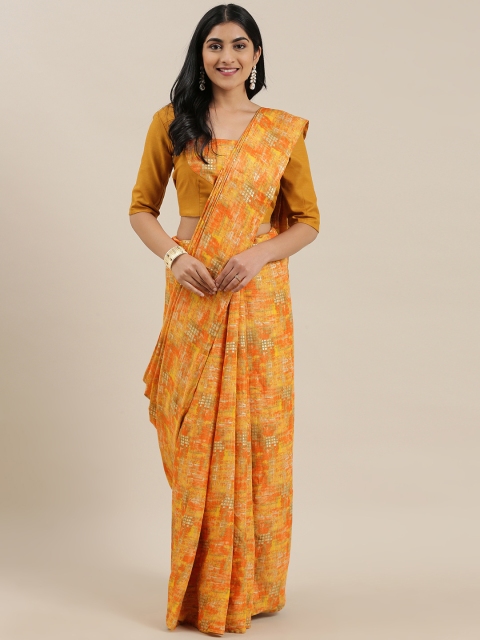 

EthnoVogue Mustard & Orange Printed Made To Measure Saree