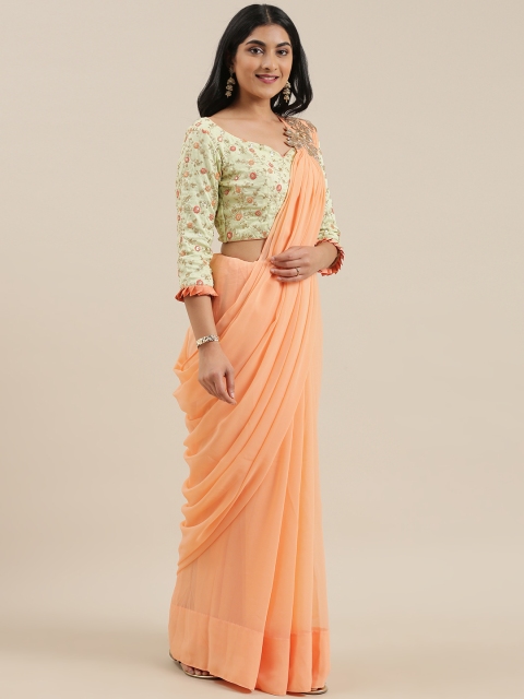 

EthnoVogue Peach-Coloured Solid Made To Measure Saree