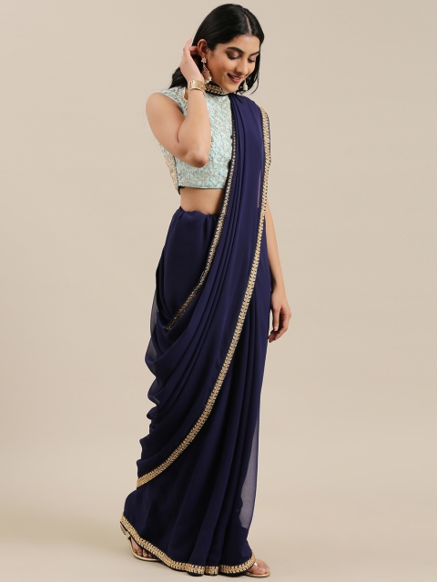 

EthnoVogue Navy Blue Solid Made To Measure Saree