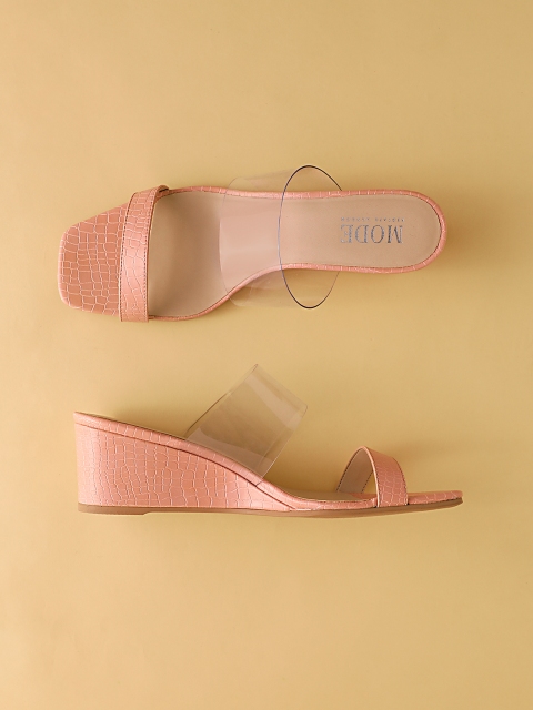 

Mode by Red Tape Women Peach-Coloured & Transparent Textured Wedges