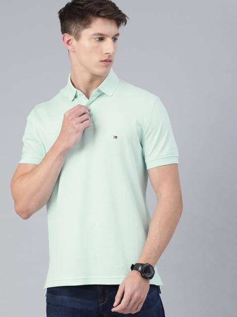 

Tommy Hilfiger Men Sea Green Solid Polo Collar T-shirt