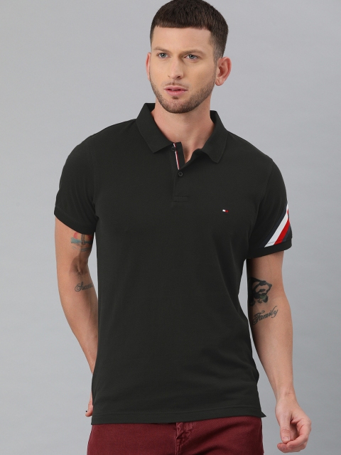 

Tommy Hilfiger Men Black Solid Slim Fit Polo Collar T-shirt