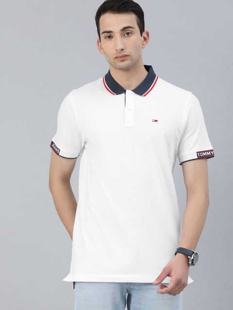 

Tommy Hilfiger Men White Solid Polo Collar Organic Cotton T-shirt