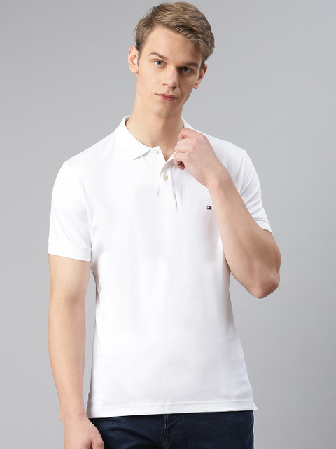

Tommy Hilfiger Men White Pure Cotton Solid Polo Collar Pure Cotton T-shirt