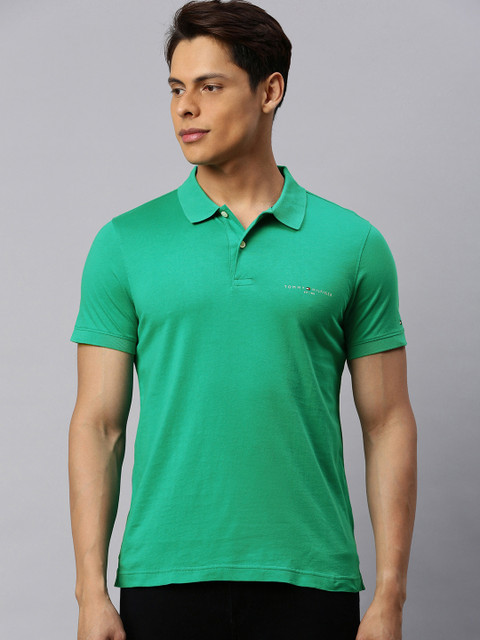 

Tommy Hilfiger Men Green Solid Polo Collar T-shirt