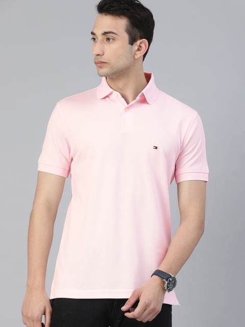 

Tommy Hilfiger Men Pink Slim Fit Solid Polo Collar T-shirt