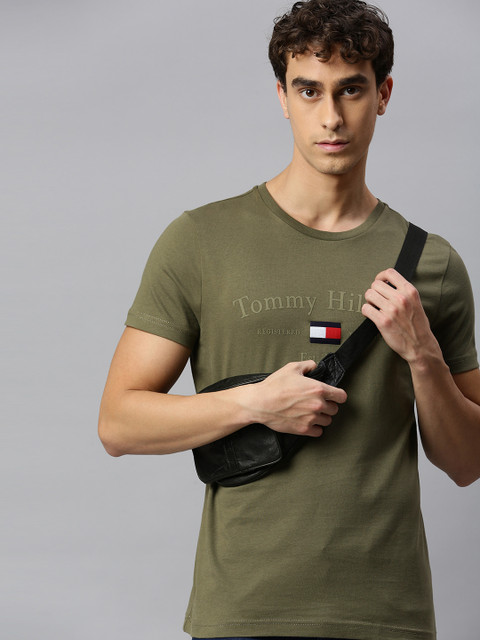 

Tommy Hilfiger Men Olive Green Printed Round Neck T-shirt