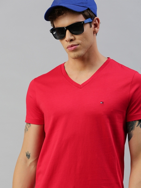 

Tommy Hilfiger Men Red Solid Organic Cotton V-Neck Organic Cotton T-shirt
