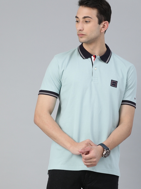 

Tommy Hilfiger Men Blue Solid Polo Collar Pure Cotton T-shirt