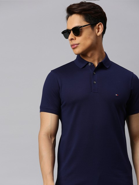 

Tommy Hilfiger Men Navy Blue Solid Polo Collar T-shirt