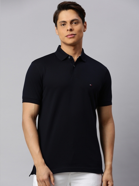 

Tommy Hilfiger Men Navy Blue Solid Polo Collar T-shirt