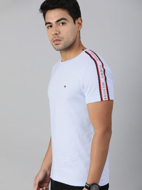 

Tommy Hilfiger Men Blue Solid Round Neck T-shirt with Side Stripes