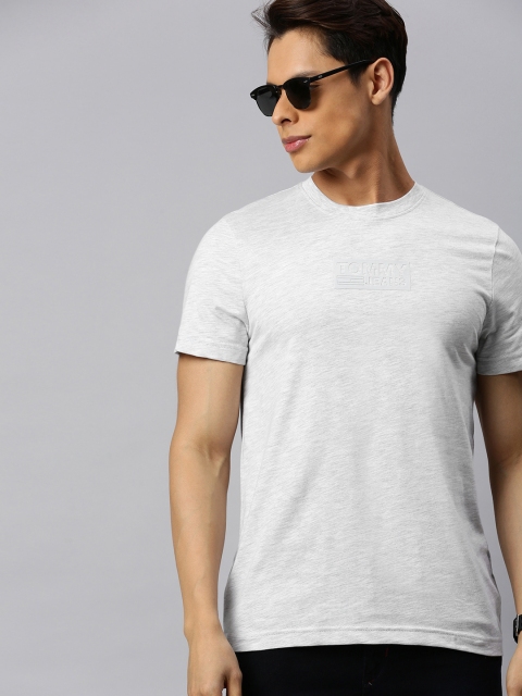 

Tommy Hilfiger Men Grey Melange Slim Fit Solid Round-Neck T-shirt with Printed Detail