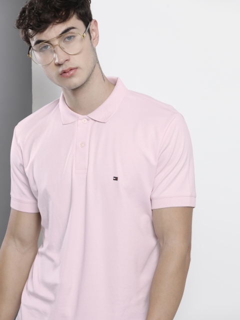 

Tommy Hilfiger Men Pink Solid Polo Collar T-shirt