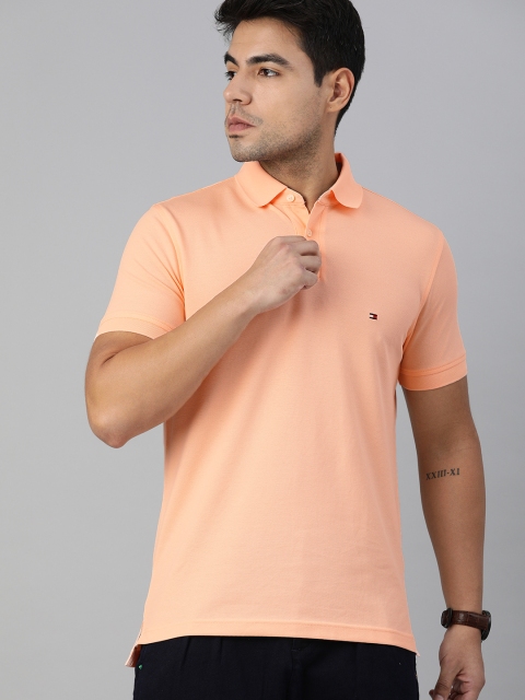 

Tommy Hilfiger Men Peach-Coloured Solid Polo Collar T-shirt