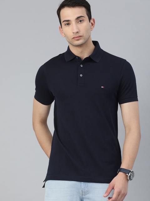 

Tommy Hilfiger Men Navy Blue Solid Polo Collar T-shirt