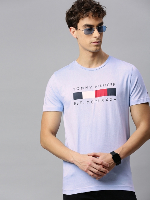 

Tommy Hilfiger Men Blue Printed Organic Cotton Round Neck Pure Cotton T-shirt