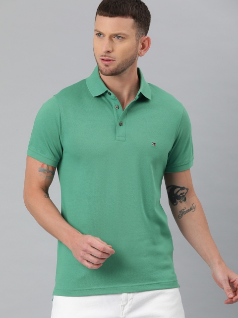 

Tommy Hilfiger Men Green Solid Slim Fit Polo Collar T-shirt