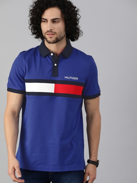 

Tommy Hilfiger Men Navy Blue Brand Logo Print Polo Collar Cotton T-shirt