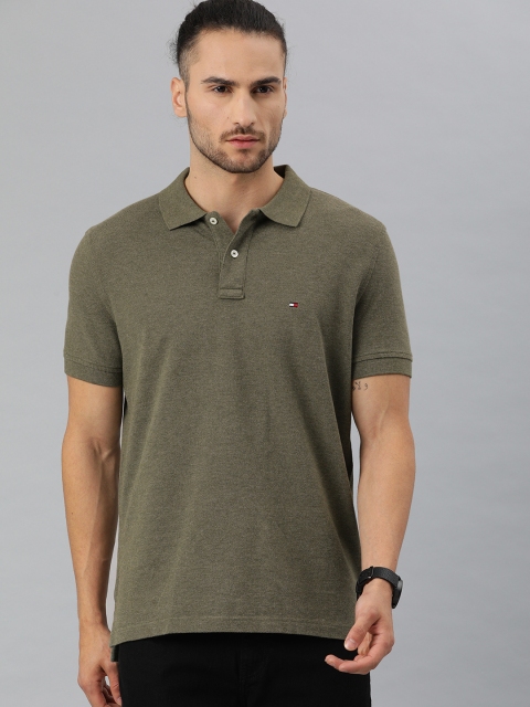 

Tommy Hilfiger Men Olive Green Solid Polo Collar T-shirt