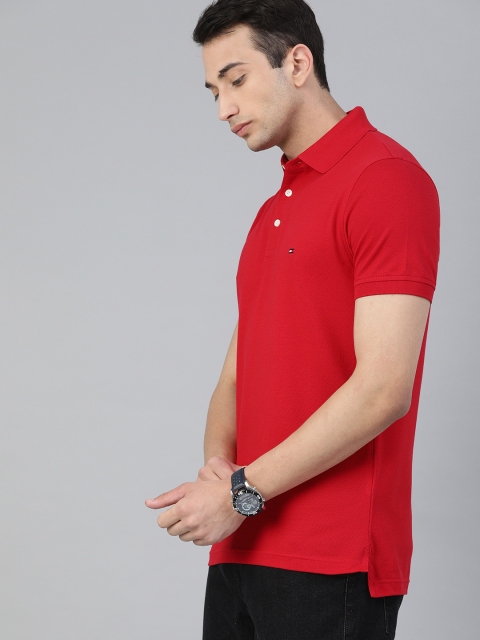 

Tommy Hilfiger Men Red Slim Fit Solid Polo Collar T-shirt