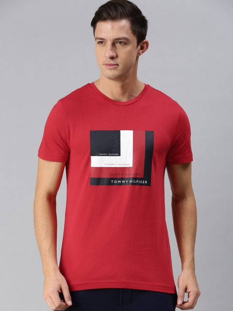 

Tommy Hilfiger Men Red Black Printed Pure Cotton T-shirt