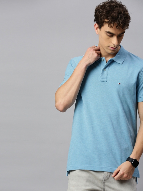 

Tommy Hilfiger Men Blue Solid Polo Collar Pure Cotton T-shirt