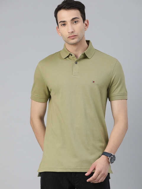 

Tommy Hilfiger Men Olive Green Solid Polo Collar T-shirt