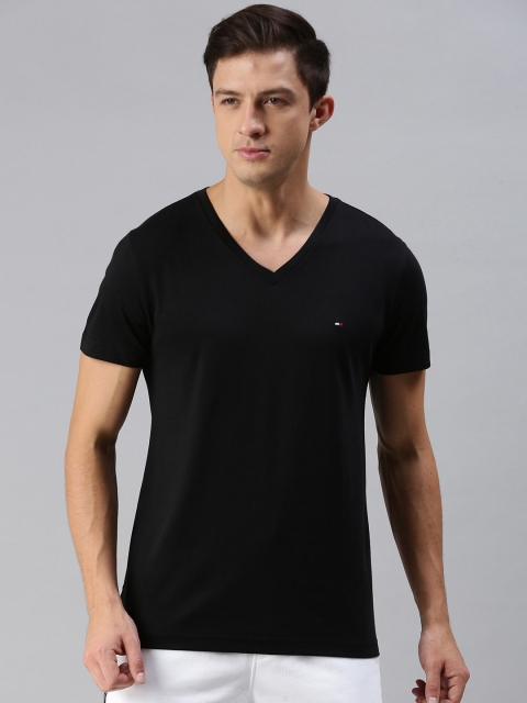 

Tommy Hilfiger Men Black Solid V-Neck Pure Cotton T-shirt