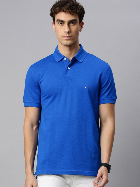 

Tommy Hilfiger Men Blue Solid Polo Collar T-shirt