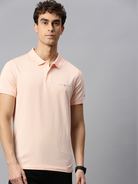 

Tommy Hilfiger Men Peach-Coloured Solid Slim Fit Polo Collar T-shirt