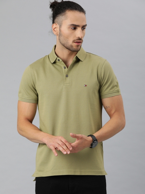 

Tommy Hilfiger Men Olive Green Solid Polo Collar T-shirt